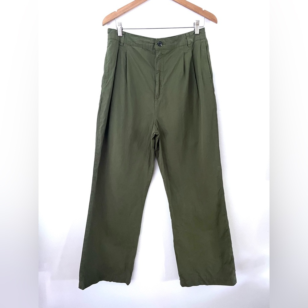 Frame Pleat Front Olive 100% Cotton Chino Pants Size 29 Wide Leg